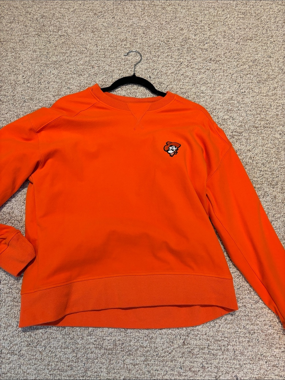 Oklahoma State University Orange Crewneck Sweatshirt with Small Chest Patch